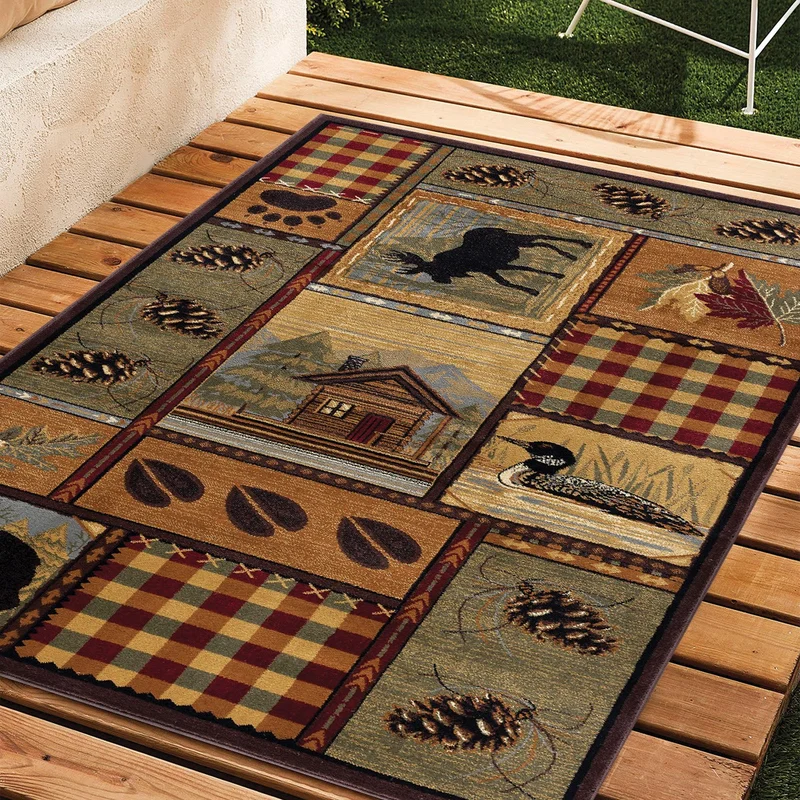 Vagonik Vintage Wild Nature Patterned Digital Printed Carpet Non-Slip Base Washable Carpet