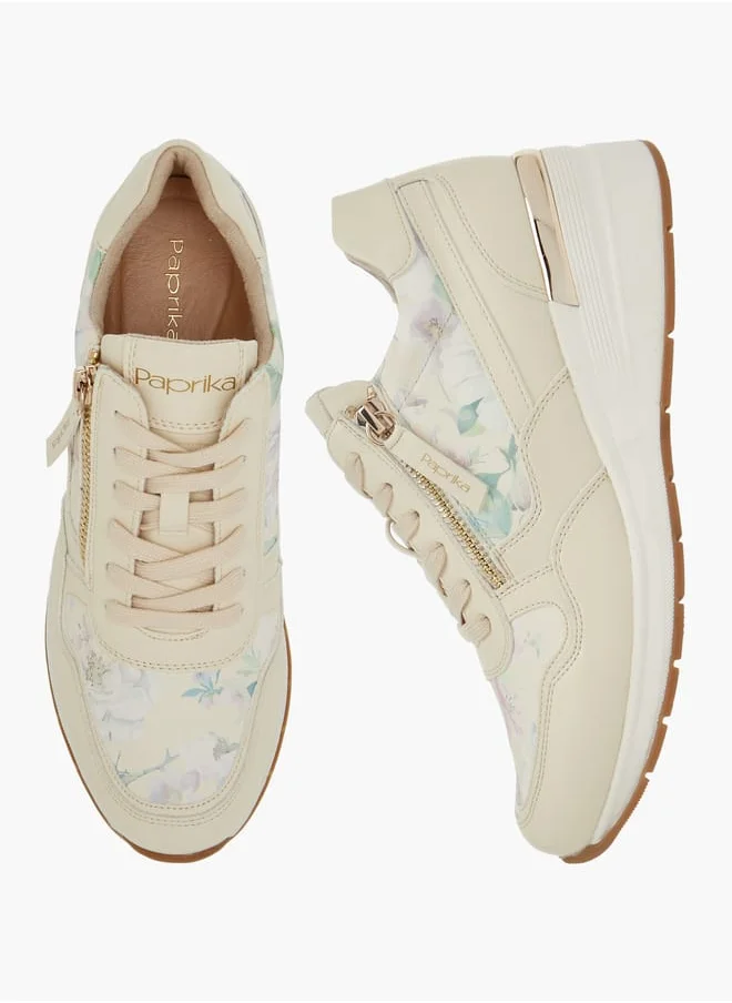 بابريكا Women's Monogram Print Sneakers with Lace-Up Closure