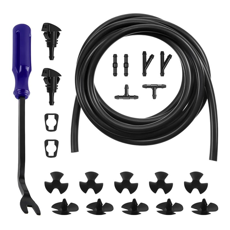 BWBWND 22 PCS Windshield Washer Hose Kit Windscreen Sprayer Nozzle Set with 131FT Fluid Hose Connectors Windshield Washer Tubing Nozzle Replacement Kit for Most Car Water Pump - Image 3