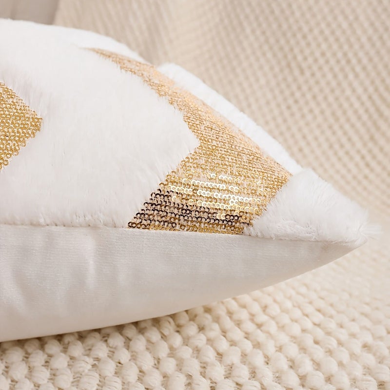 Golden Embroidered Wave Pillowcase 18x18 Inch Plush Home Decor - Image 5