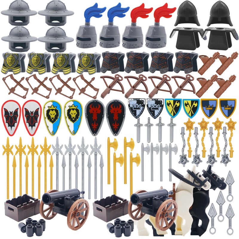 BroTex Knights People Accessories Building Block - Medieval Weapon Armor Swords Helmet Horse, Castle Knight Shield Spear, MOC Bricks Parts Toys Sets for Boys - Image 1