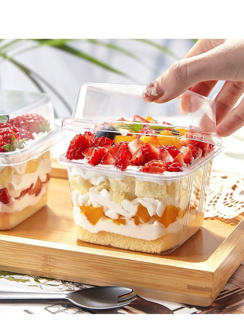 50pcs Dessert Cups 8 oz Square Plastic Dessert Cups with Lids and forks, Clear Plastic Yogurt Parfait Cups Cake Cups for Mousse, Fruit, Banana Pudding Cups - Image 5