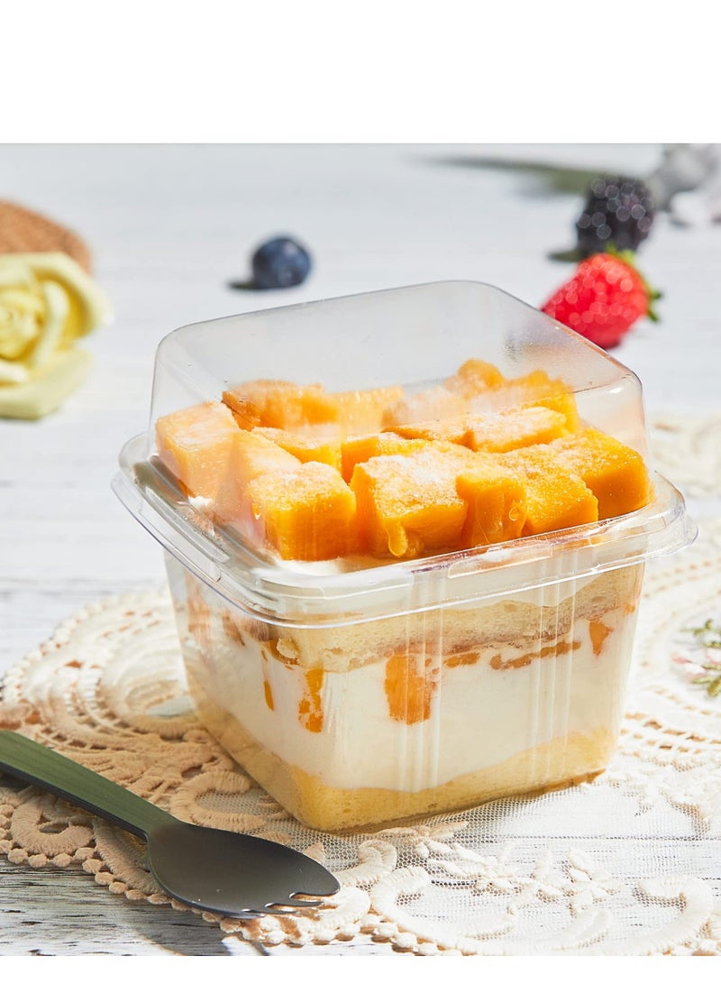 50pcs Dessert Cups 8 oz Square Plastic Dessert Cups with Lids and forks, Clear Plastic Yogurt Parfait Cups Cake Cups for Mousse, Fruit, Banana Pudding Cups - Image 2