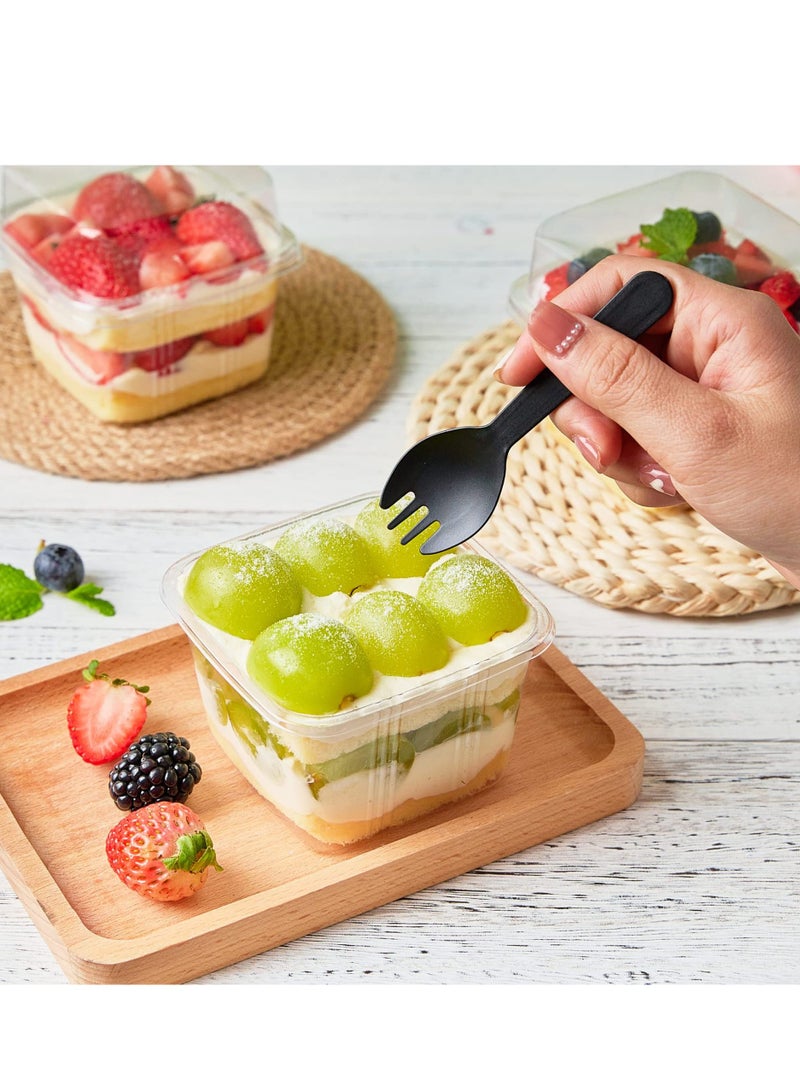 50pcs Dessert Cups 8 oz Square Plastic Dessert Cups with Lids and forks, Clear Plastic Yogurt Parfait Cups Cake Cups for Mousse, Fruit, Banana Pudding Cups - Image 3