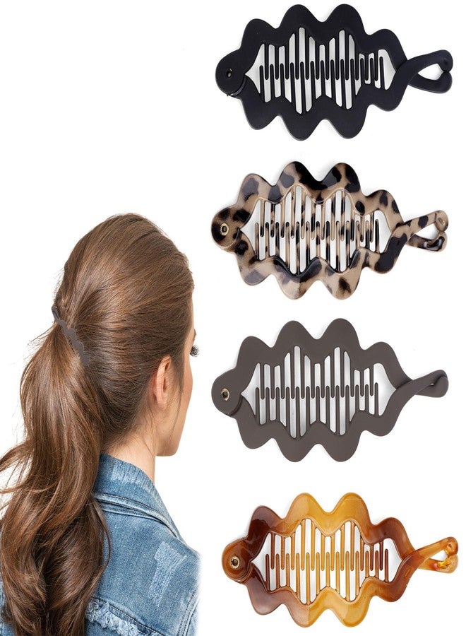 Penitue 4pcs Banana Hair Clips for Women, 4 Colors Banana Claw Clips Barrettes with Gentle Hold for Thick & Thin Hair Daily Use & Party Hairstyle Accessories - Image 1