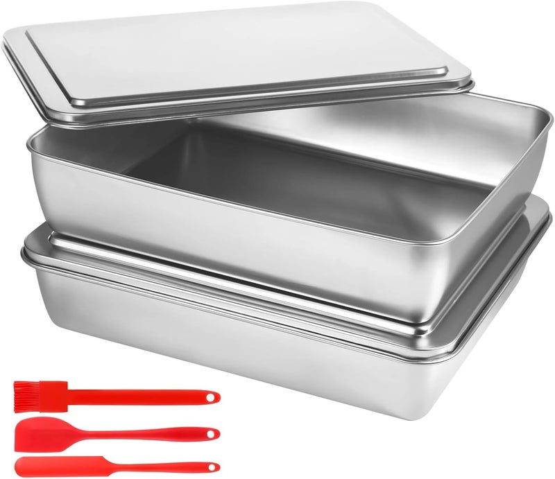 Bread Loaf Non-Stick Baking Trays, 2 Pcs Steel Stainless Cake Pans With Lids, Rectangle Baking Bakeware For Vegetables, Breads, Meats - Image 3