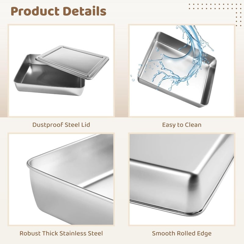 Bread Loaf Non-Stick Baking Trays, 2 Pcs Steel Stainless Cake Pans With Lids, Rectangle Baking Bakeware For Vegetables, Breads, Meats - Image 4