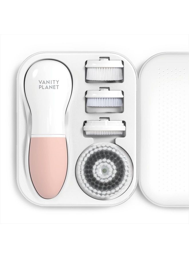 Vanity Planet Raedia Handheld Facial Cleansing Brush with 4 Interchangeable Brush Heads by Vanity Planet - Lightweight Daily Cleansing Brush for Glowing Skin - Water Resistant Face Exfoliator - Dusty Pink - Image 1