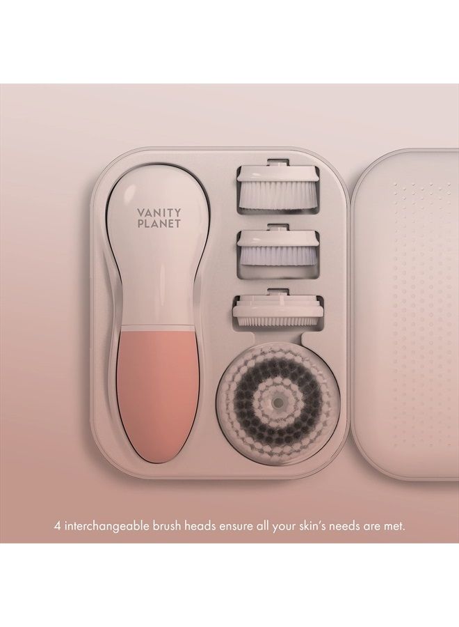 Vanity Planet Raedia Handheld Facial Cleansing Brush with 4 Interchangeable Brush Heads by Vanity Planet - Lightweight Daily Cleansing Brush for Glowing Skin - Water Resistant Face Exfoliator - Dusty Pink - Image 3