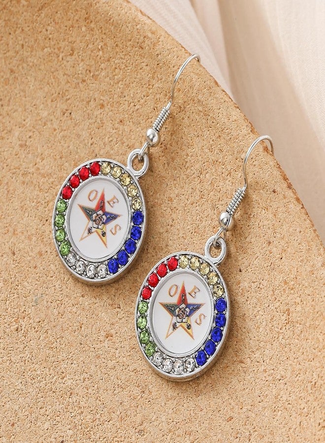 HUSURU OES Symbol Jewelry Crystal Order of The Eastern Star OES Sorority Earrings for Women Sisterhood - Image 5