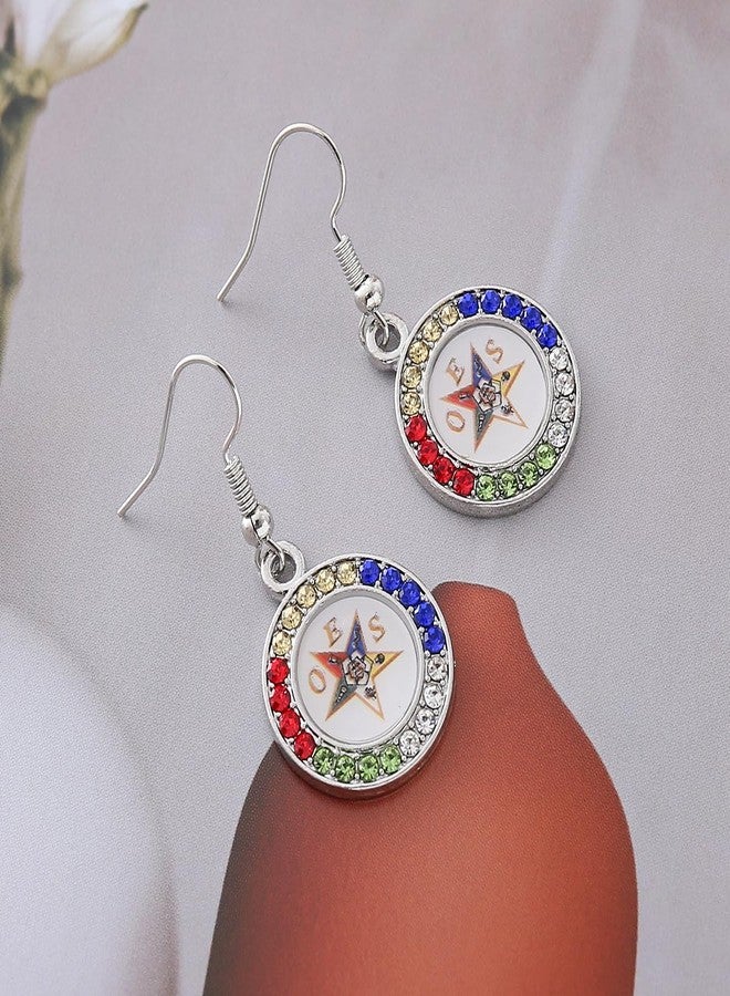 HUSURU OES Symbol Jewelry Crystal Order of The Eastern Star OES Sorority Earrings for Women Sisterhood - Image 3