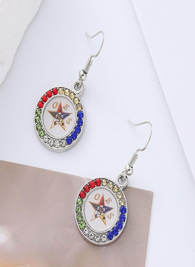HUSURU OES Symbol Jewelry Crystal Order of The Eastern Star OES Sorority Earrings for Women Sisterhood - Image 2