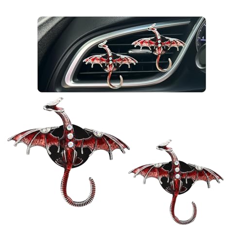 ORIESSE Dargon Air Vent Clips Car Air Freshener 2pcs Bling Red Dragon Car Accessories Enamel Fire Dragon Wyvern Vent Clips Refillable Essential Oil Outlet Diffuser Gothic Decor - Image 1
