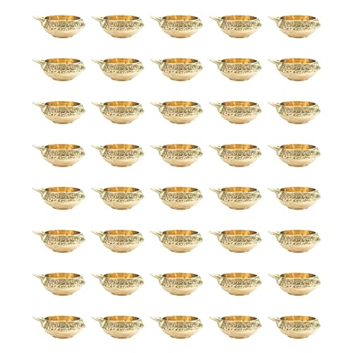 TORPPEZA Brass Kuber Diyas Oil Lamps for Puja Room Decoration Diwali Festival Traditional Decorative Lighting Set (Pack of 40) - Image 1