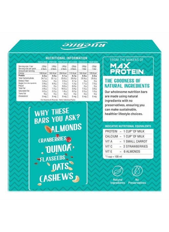 RiteBite Max Protein Assorted (Fruits & Seeds, Sports Bar, Peanut Butter, Nuts & Seeds, Choco Delite, Yogurt Berry) Nutrition Bar With Quinoa Oats | No Cholesterol & Trans Fat Snack Bar, 35G (Pack Of 10)  - Image 2