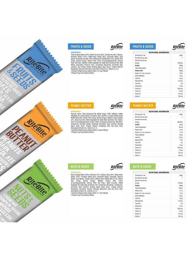RiteBite Max Protein Assorted (Fruits & Seeds, Sports Bar, Peanut Butter, Nuts & Seeds, Choco Delite, Yogurt Berry) Nutrition Bar With Quinoa Oats | No Cholesterol & Trans Fat Snack Bar, 35G (Pack Of 10)  - Image 4