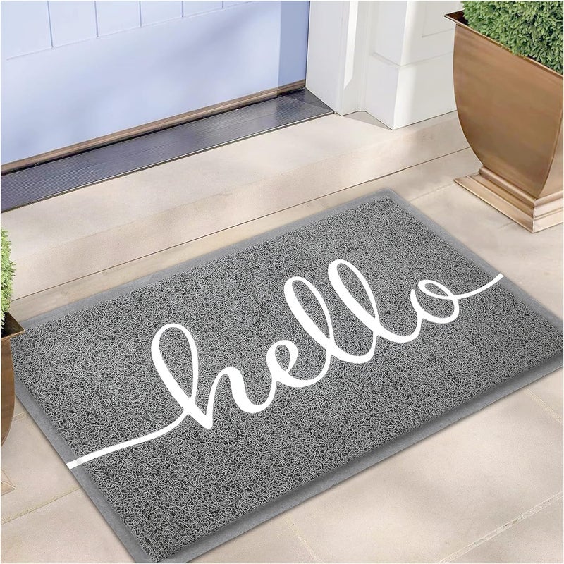 EARTHALL Door Mat Outside Inside Hello Doormat, 30"x17.5", Durable Floor Mat Non Slip Mat Ultra Absorb Mud Easy Clean Front Doormat for Garage, Entryway, Patio, High Traffic Areas, Grey - Image 1