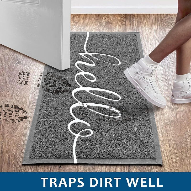 EARTHALL Door Mat Outside Inside Hello Doormat, 30"x17.5", Durable Floor Mat Non Slip Mat Ultra Absorb Mud Easy Clean Front Doormat for Garage, Entryway, Patio, High Traffic Areas, Grey - Image 3