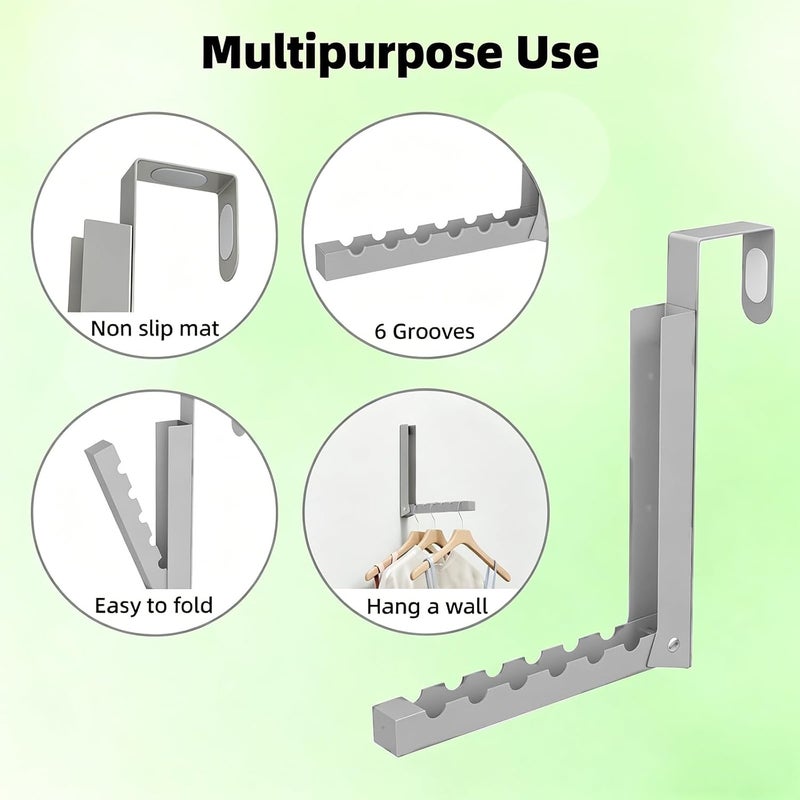 BAKON Over The Door Hanger Folding Clothes Drying Rack, Folding Hanging Coat Rack for Indoor Laundry Room Compact Small Space Foldable Portable Clothing Hanger Hook Collapsible-4 Pack (Gray) - Image 2