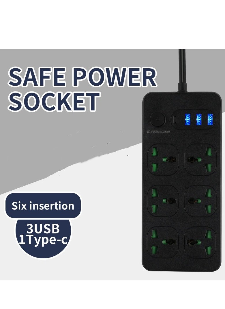 Generic Universal Extension Lead with USB Ports 6 Way Outlets 3 USB 1PDPorts Surge Protection UK Socket with 2M Bold Extension Cord with Fuse and Shutter Power Strips Universal Socket  - Image 1