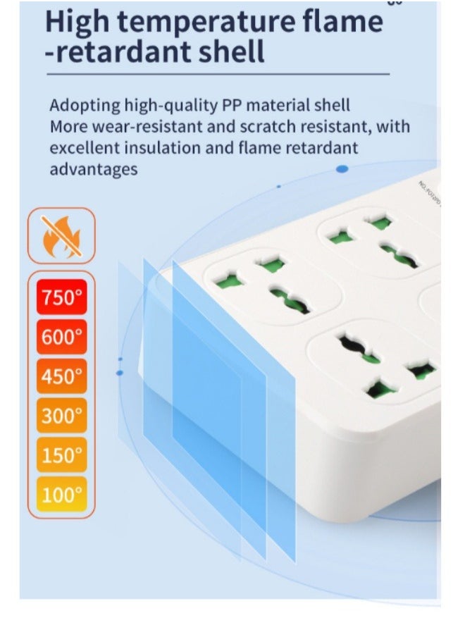 Generic Universal Extension Lead with USB Ports 6 Way Outlets 3 USB 1PDPorts Surge Protection UK Socket with 2M Bold Extension Cord with Fuse and Shutter Power Strips Universal Socket  - Image 4