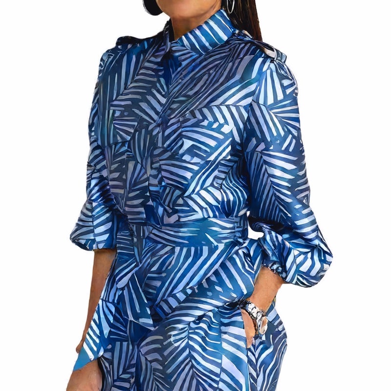 Fashion Women Printed Long Sleeve Top Straight Leg Pants Two Piece Set - Image 2