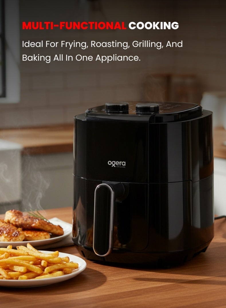 أوجيرا قلاية هوائية ميكانيكية بسعة 3.5 لتر – 1200 واط للطبخ الصحي بدون زيت | قدر ورف غير لاصق | تحكم بالوقت والحرارة | مؤقت 60 دقيقة | تصميم سهل التنظيف | ضمان سنتين – أسود - Image 4