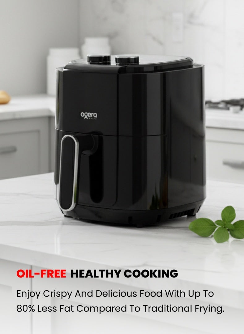 أوجيرا قلاية هوائية ميكانيكية بسعة 3.5 لتر – 1200 واط للطبخ الصحي بدون زيت | قدر ورف غير لاصق | تحكم بالوقت والحرارة | مؤقت 60 دقيقة | تصميم سهل التنظيف | ضمان سنتين – أسود - Image 5