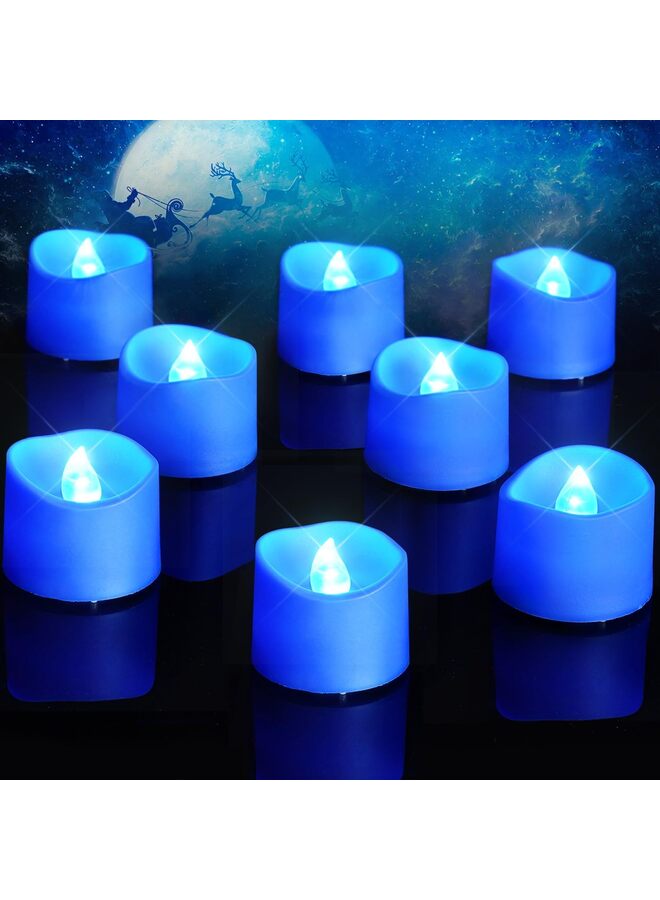 شموع الشاي الزرقاء، شموع شاي ملونة متوهجة بدون لهب تدوم لأكثر من 200 ساعة، مناسبة للحفلات ذات الطابع الخاص، وديكور طاولات الزفاف، وديكورات العطلات، عبوة من 12 شمعة - Image 1