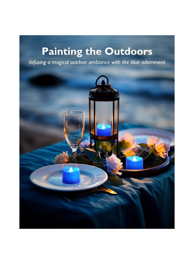 شموع الشاي الزرقاء، شموع شاي ملونة متوهجة بدون لهب تدوم لأكثر من 200 ساعة، مناسبة للحفلات ذات الطابع الخاص، وديكور طاولات الزفاف، وديكورات العطلات، عبوة من 12 شمعة - Image 3