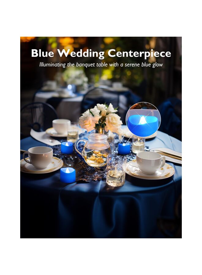 شموع الشاي الزرقاء، شموع شاي ملونة متوهجة بدون لهب تدوم لأكثر من 200 ساعة، مناسبة للحفلات ذات الطابع الخاص، وديكور طاولات الزفاف، وديكورات العطلات، عبوة من 12 شمعة - Image 4