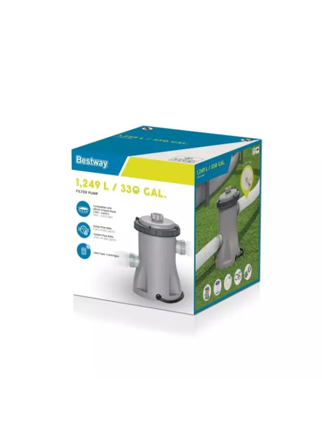 بست واي Bestway Flowclear 1249 L (330 Gallon) Filter Pump for Above Ground Swimming Pools, 330 GPH Cartridge Filter Pump with Type I Filter Cartridge