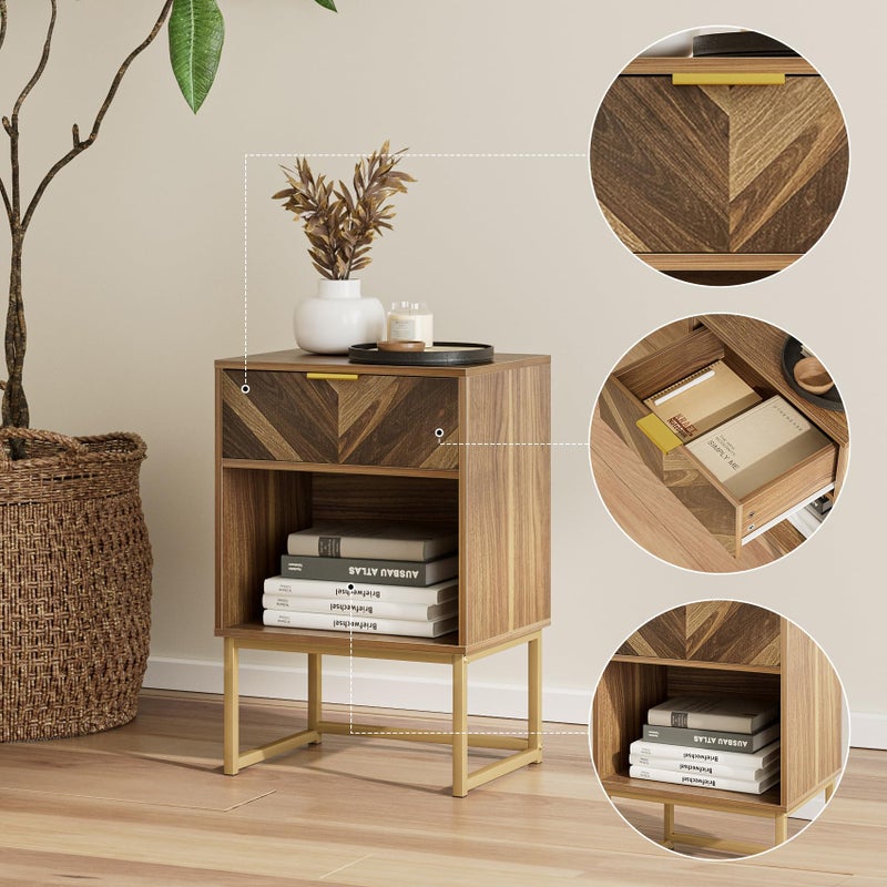 Masupu Nightstand,Modern Night Stand Boho Farmhouse Wood Bedside Table with Storage Drawer Side End Table for Bedroom,Living Room,Office,Walnut Brown - Image 3