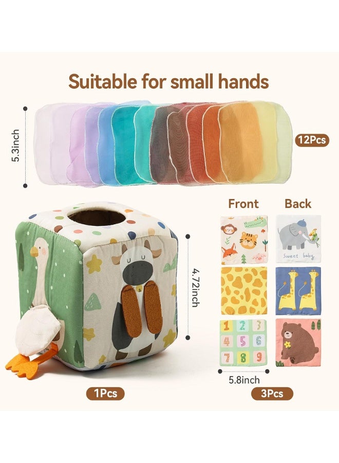 SUZZ Baby Tissue Box Toy for Toddlers 6-12 Months, Montessori Sensory Toys, Infant Toy with Crinkle Tissues & Fine Moto - Image 2