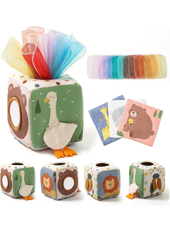 SUZZ Baby Tissue Box Toy for Toddlers 6-12 Months, Montessori Sensory Toys, Infant Toy with Crinkle Tissues & Fine Moto - Image 1
