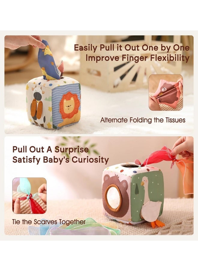 SUZZ Baby Tissue Box Toy for Toddlers 6-12 Months, Montessori Sensory Toys, Infant Toy with Crinkle Tissues & Fine Moto - Image 4