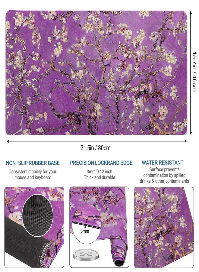 Vimorco Waterproof Desk Pad, XXL Large Mouse Extended Gaming Mousepad with Anti-Slip Rubber Base,Computer Laptop Keyboard Mouse Mat for Women Girls Work,Game,Office,31.5 x 15.7 inch,Purple Flowers - Image 2