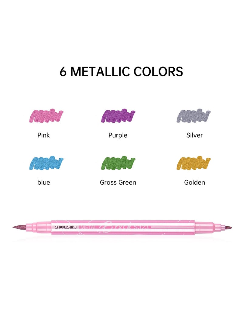 Excefore Metallic Acrylic Paint Markers Pen Set, Fine Flexible Brush Dual Tips Marker Pens, Fine Tip Paint Pens, Art Crafting Supplies for Painting on Stone, Glass, Canvas, Wood  - Image 2