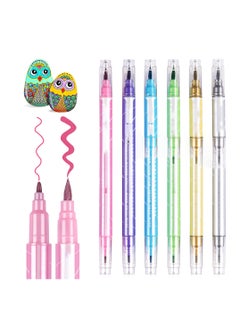 Excefore Metallic Acrylic Paint Markers Pen Set, Fine Flexible Brush Dual Tips Marker Pens, Fine Tip Paint Pens, Art Crafting Supplies for Painting on Stone, Glass, Canvas, Wood  - Image 1