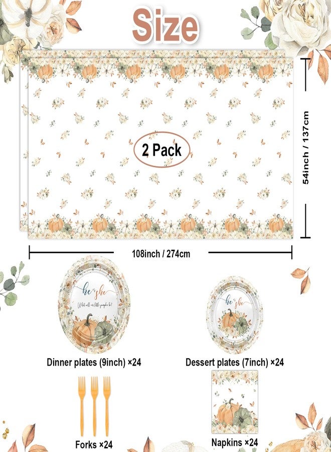 Lecheme Fall Gender Reveal Decorations: Fall Pumpkin Gender Reveal Plates and Napkins, Tablecloth He or She What Will Our Little Pumpkin Be Party Supplies Serve 24 - Image 2