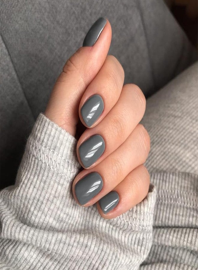 KXAMELIE Grey Press On Nails Short Square, Natural Gel Nails Glue on Fall Colors 2025 Trendy Acrylic Nails Press ons Featured Protective Coat Thick Reusable Fake Nails 24Pcs Short Coffin Nails - Image 1