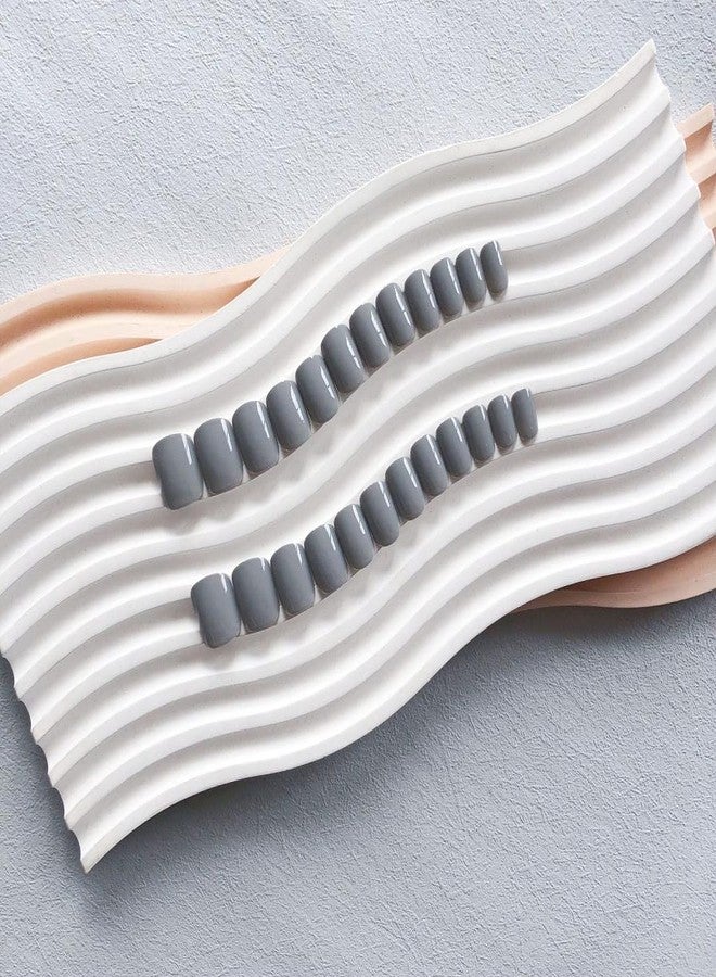 KXAMELIE Grey Press On Nails Short Square, Natural Gel Nails Glue on Fall Colors 2025 Trendy Acrylic Nails Press ons Featured Protective Coat Thick Reusable Fake Nails 24Pcs Short Coffin Nails - Image 3