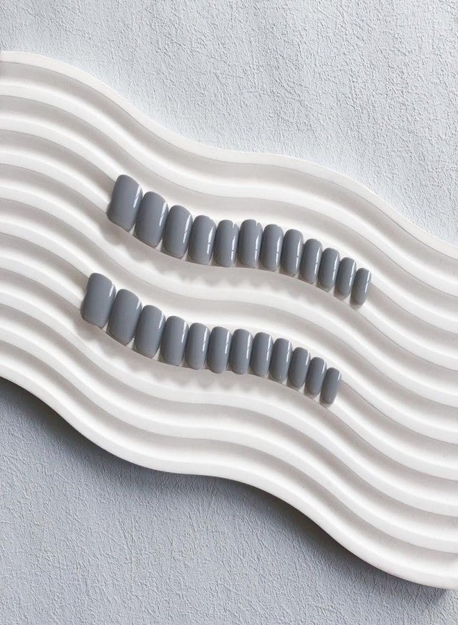 KXAMELIE Grey Press On Nails Short Square, Natural Gel Nails Glue on Fall Colors 2025 Trendy Acrylic Nails Press ons Featured Protective Coat Thick Reusable Fake Nails 24Pcs Short Coffin Nails - Image 4