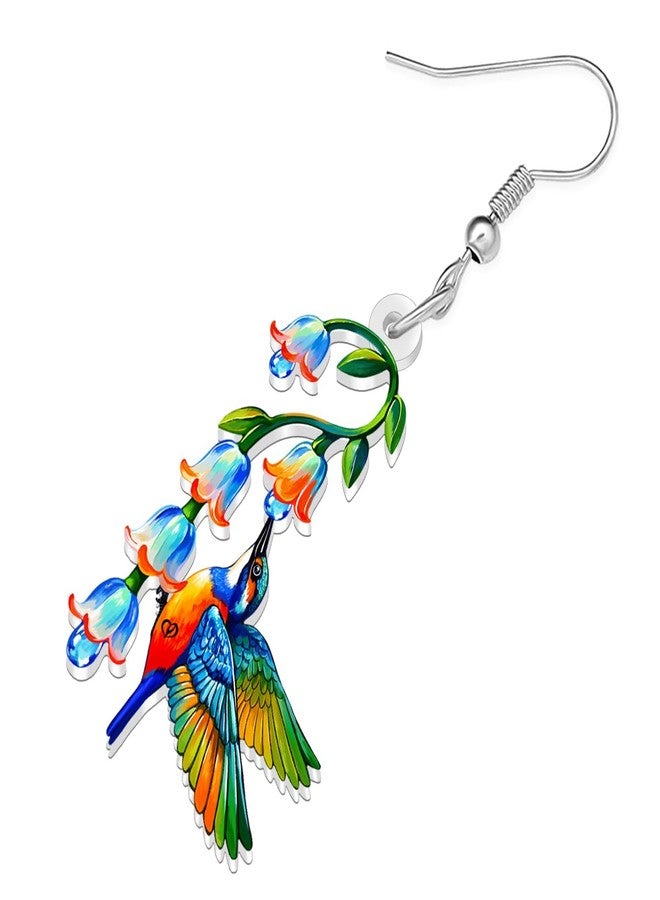 BONSNY Colorful Blue Hummingbird Earrings Birds Lovers Dangle Flower Jewelry for Women Hawaii Beach Accessories Funny Novelty Hypoallergenic Spring Summer Charms (Turquoise) - Image 4