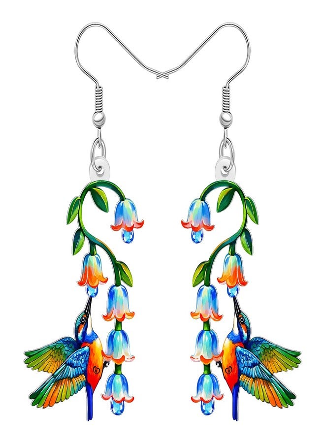 BONSNY Colorful Blue Hummingbird Earrings Birds Lovers Dangle Flower Jewelry for Women Hawaii Beach Accessories Funny Novelty Hypoallergenic Spring Summer Charms (Turquoise) - Image 1