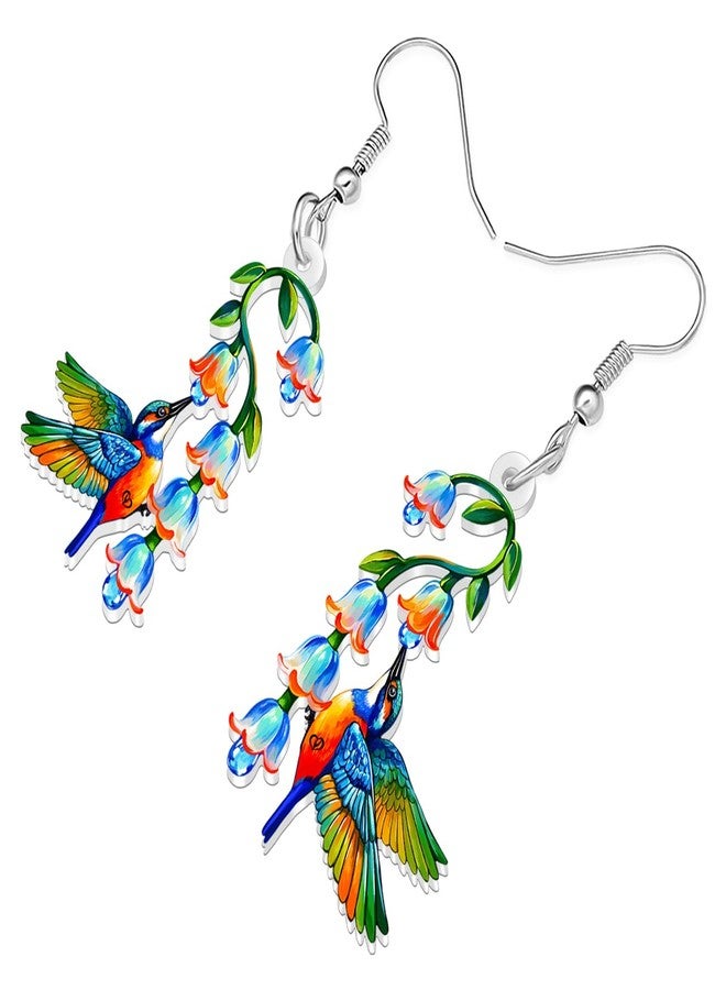 BONSNY Colorful Blue Hummingbird Earrings Birds Lovers Dangle Flower Jewelry for Women Hawaii Beach Accessories Funny Novelty Hypoallergenic Spring Summer Charms (Turquoise) - Image 3