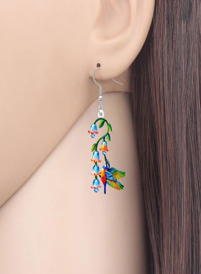 BONSNY Colorful Blue Hummingbird Earrings Birds Lovers Dangle Flower Jewelry for Women Hawaii Beach Accessories Funny Novelty Hypoallergenic Spring Summer Charms (Turquoise) - Image 2