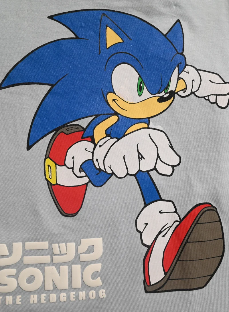 سونيك طقم بيجامة وتي شيرت مطبوع للأولاد من Sonic the Hedgehog، أزرق/كحلي