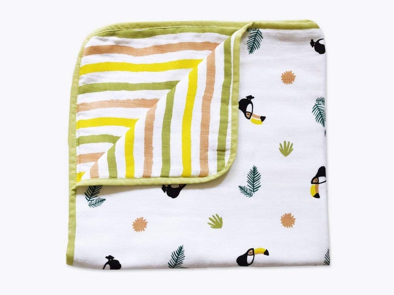 Masilo Organic Muslin Modern Newborn Baby Blanket - Yellow - Unisex - Toucan - Image 1