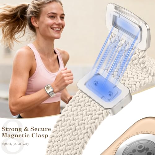 Dirrelo Braided Magnetic Band Compatible with Apple Watch Bands for Women 40mm 41mm 38mm 42mm,Dressy Infinity-Style Stretchy Elastic Breathable Strap for iWatch Series 11 10 9 8 7 6 5 4 SE/Ultra 3 2 1 - Image 4